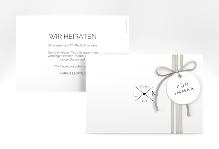 Save the Date-Karte Initials A6 Karte quer hochglanz mit Initialen im minimalistischen Design