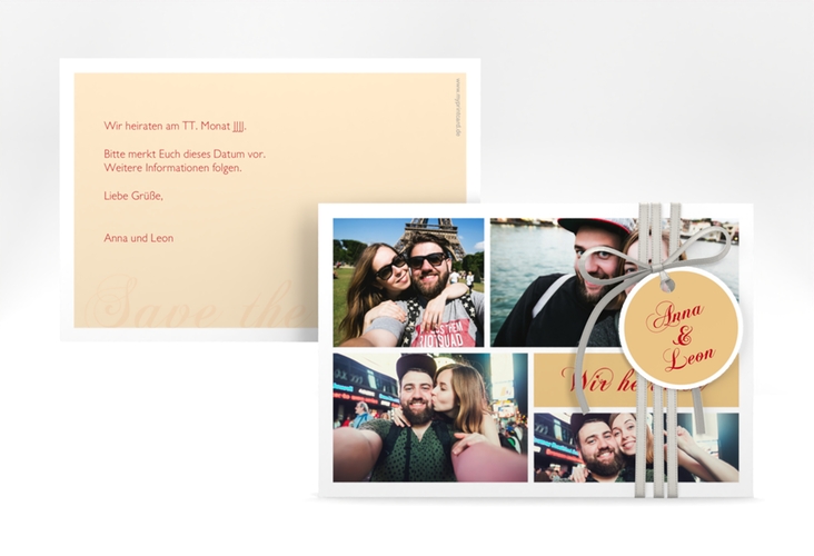 Save the Date-Karte Collage A6 Karte quer apricot