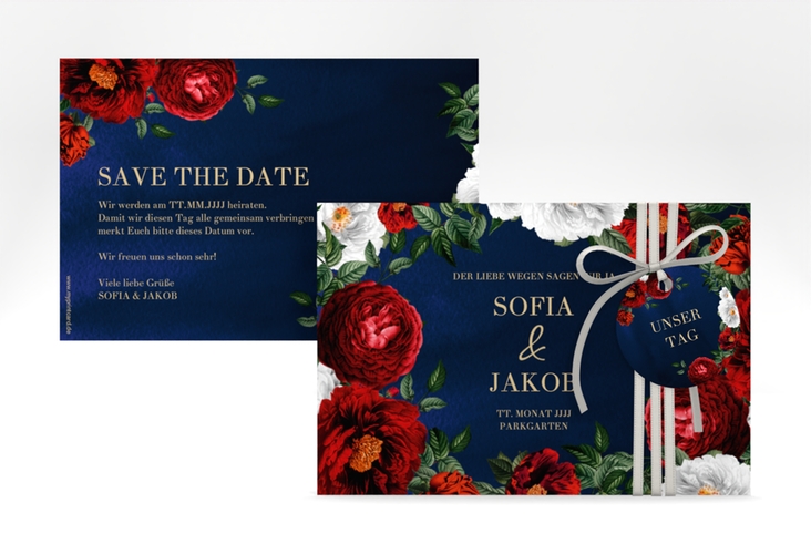 Save the Date-Karte Florista A6 Karte quer blau