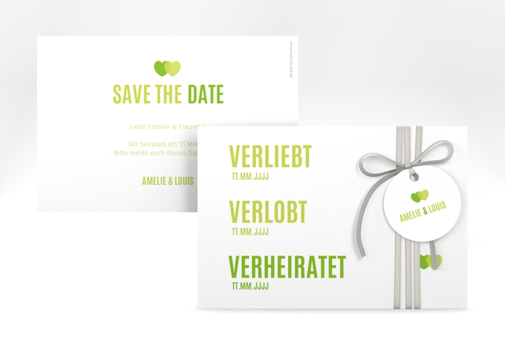 Save the Date-Karte Couple A6 Karte quer gruen hochglanz