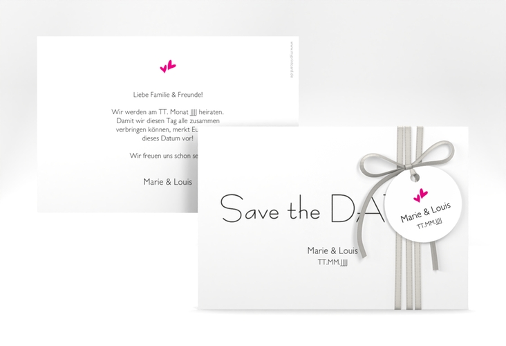 Save the Date-Karte Hochzeit Twohearts A6 Karte quer pink