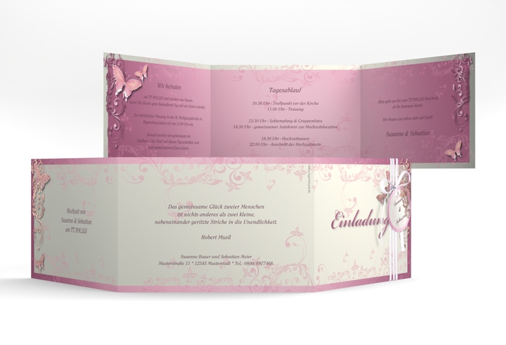 Hochzeitseinladung Toulouse A6 Doppel-Klappkarte rosa rosegold