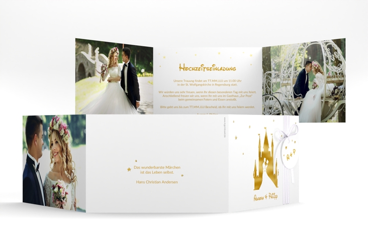 Hochzeitseinladung Castle A6 Doppel-Klappkarte gold gold