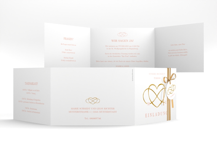 Hochzeitseinladung Infinity A6 Doppel-Klappkarte apricot gold