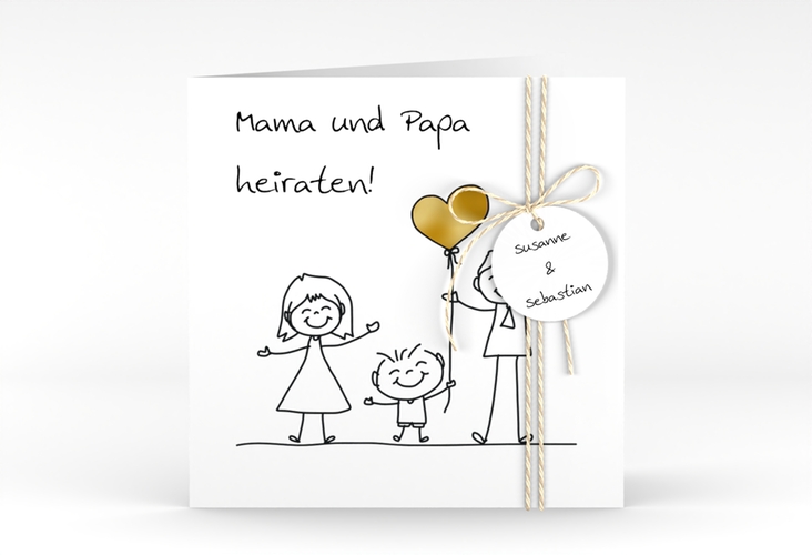 Hochzeitseinladung Family quadr. Klappkarte gold