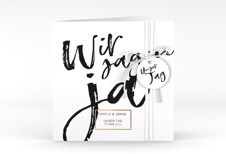 Hochzeitseinladung Words quadr. Klappkarte rosegold modern mit Brush-Schrift