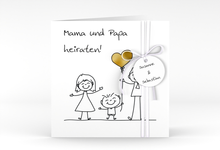 Hochzeitseinladung Family quadr. Klappkarte gold