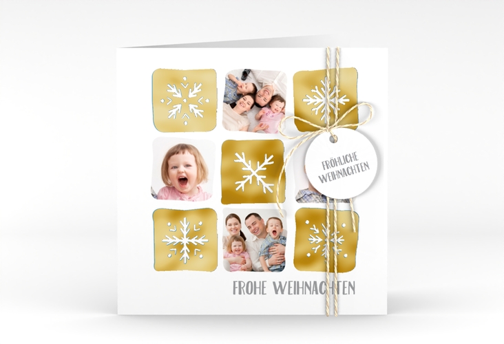 Weihnachtskarte Snowflakes quadr. Klappkarte gold