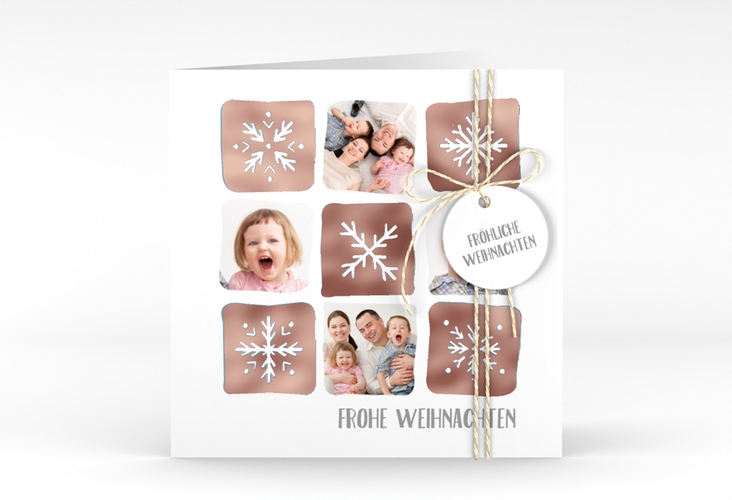 Weihnachtskarte Snowflakes quadr. Klappkarte rosegold