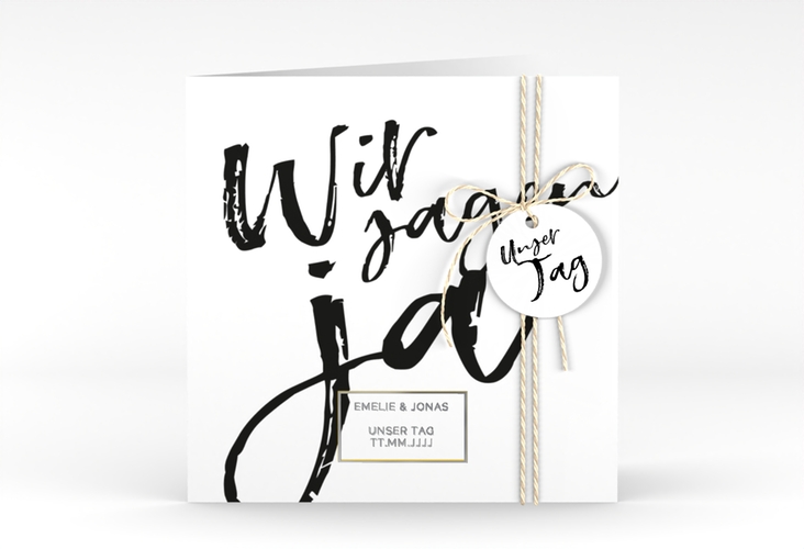 Hochzeitseinladung Words quadr. Klappkarte silber modern mit Brush-Schrift