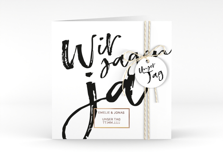 Hochzeitseinladung Words quadr. Klappkarte rosegold modern mit Brush-Schrift