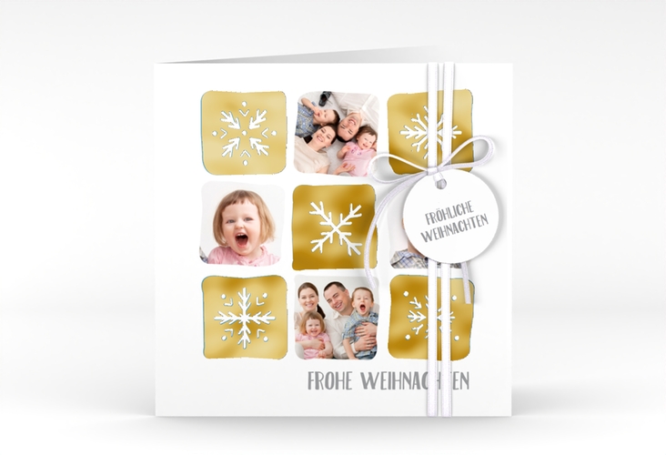 Weihnachtskarte Snowflakes quadr. Klappkarte gold