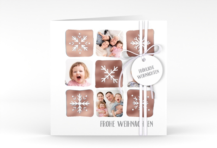 Weihnachtskarte Snowflakes quadr. Klappkarte rosegold