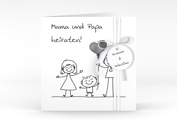 Hochzeitseinladung Family quadr. Klappkarte silber