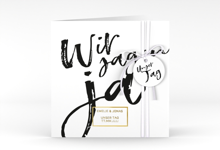 Hochzeitseinladung Words quadr. Klappkarte gold modern mit Brush-Schrift