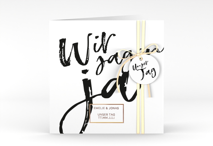 Hochzeitseinladung Words quadr. Klappkarte rosegold modern mit Brush-Schrift