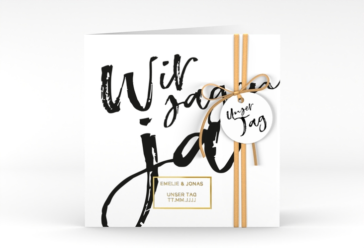 Hochzeitseinladung Words quadr. Klappkarte gold modern mit Brush-Schrift