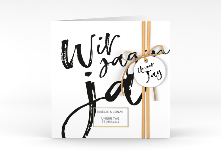 Hochzeitseinladung Words quadr. Klappkarte silber modern mit Brush-Schrift