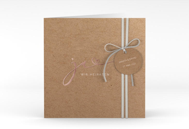 Hochzeitseinladung Jawort quadr. Klappkarte rosegold modern minimalistisch mit veredelter Aufschrift