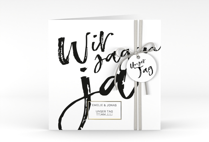 Hochzeitseinladung Words quadr. Klappkarte silber modern mit Brush-Schrift