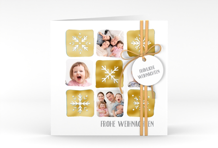 Weihnachtskarte Snowflakes quadr. Klappkarte gold