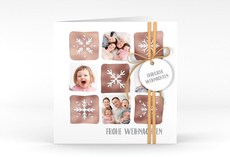 Weihnachtskarte Snowflakes quadr. Klappkarte rosegold