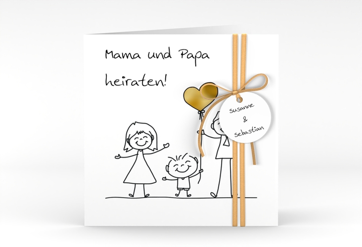 Hochzeitseinladung Family quadr. Klappkarte gold