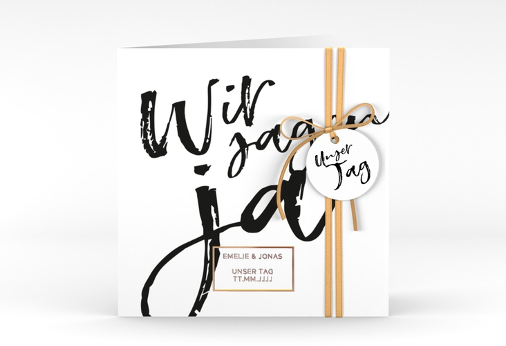 Hochzeitseinladung Words quadr. Klappkarte rosegold modern mit Brush-Schrift