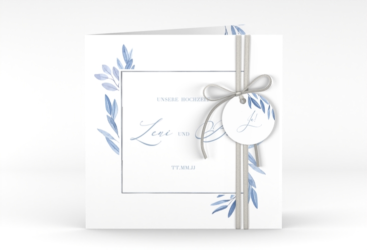 Hochzeitseinladung Classicblue quadr. Klappkarte silber