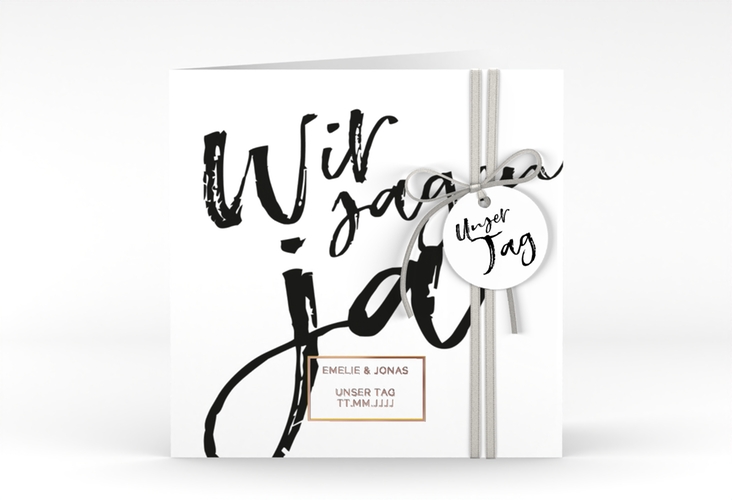 Hochzeitseinladung Words quadr. Klappkarte rosegold modern mit Brush-Schrift