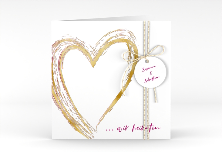 Hochzeitseinladung Liebe quadr. Klappkarte pink gold