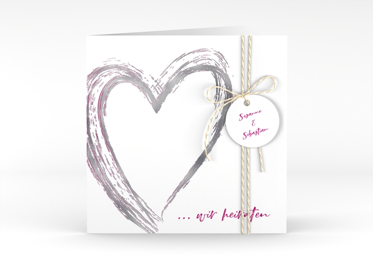 Hochzeitseinladung Liebe quadr. Klappkarte pink silber