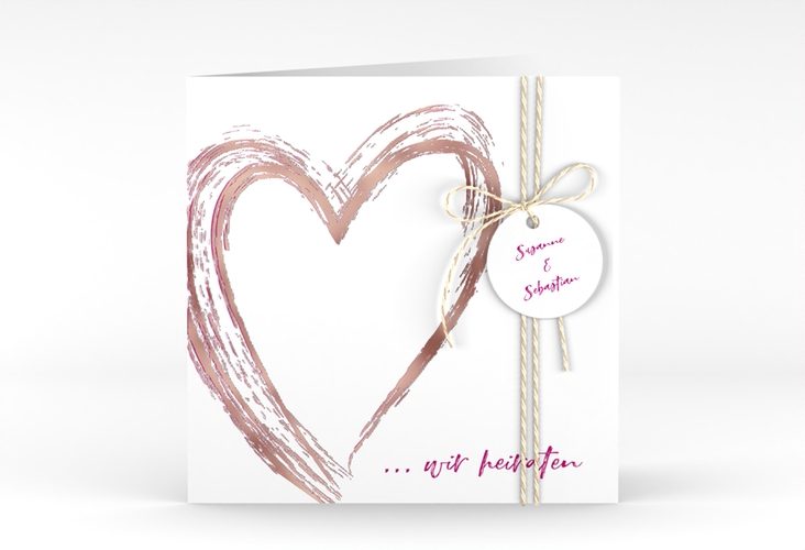 Hochzeitseinladung Liebe quadr. Klappkarte pink rosegold