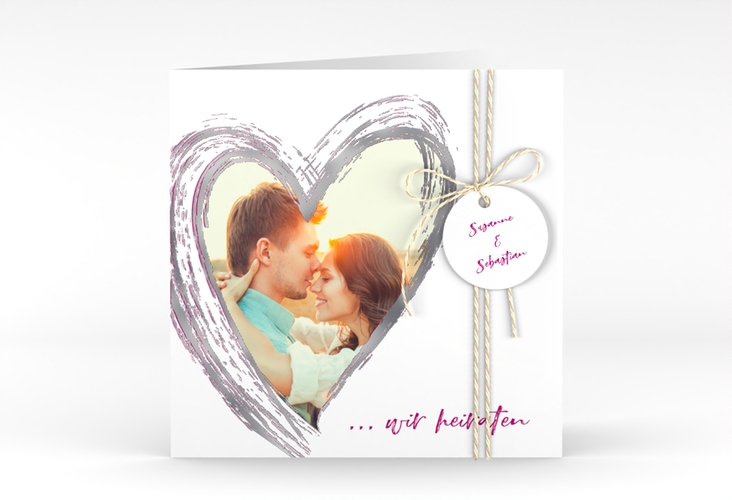 Hochzeitseinladung Liebe quadr. Klappkarte pink silber