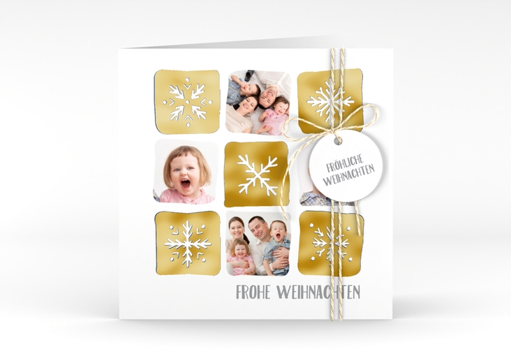 Weihnachtskarte Snowflakes quadr. Klappkarte blau gold