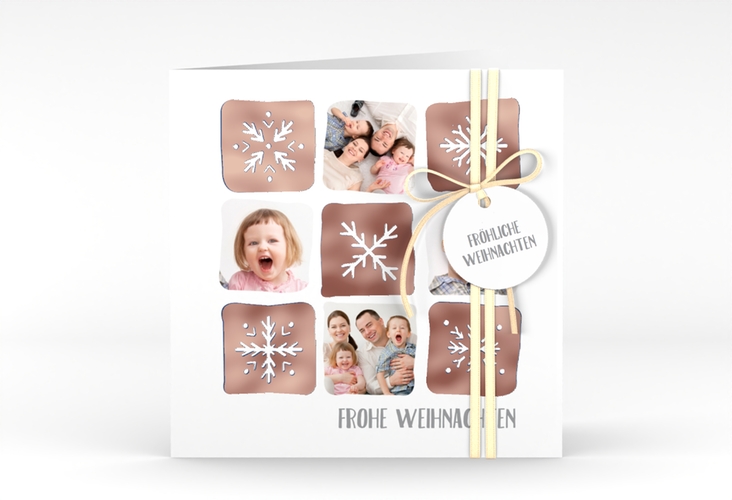 Weihnachtskarte Snowflakes quadr. Klappkarte blau rosegold