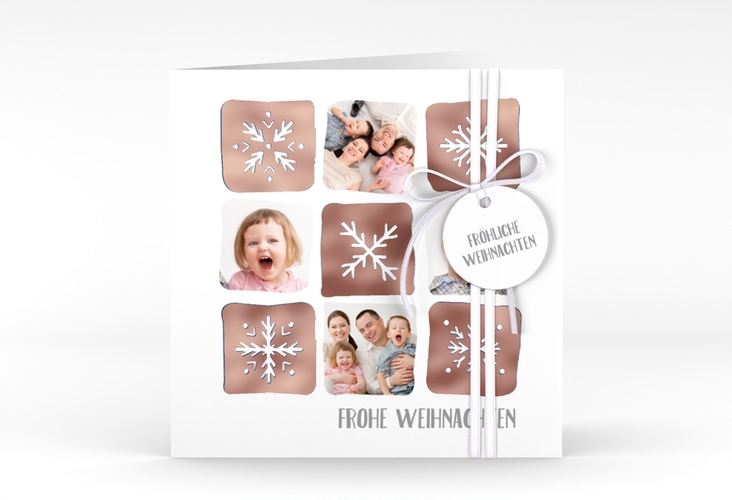 Weihnachtskarte Snowflakes quadr. Klappkarte blau rosegold