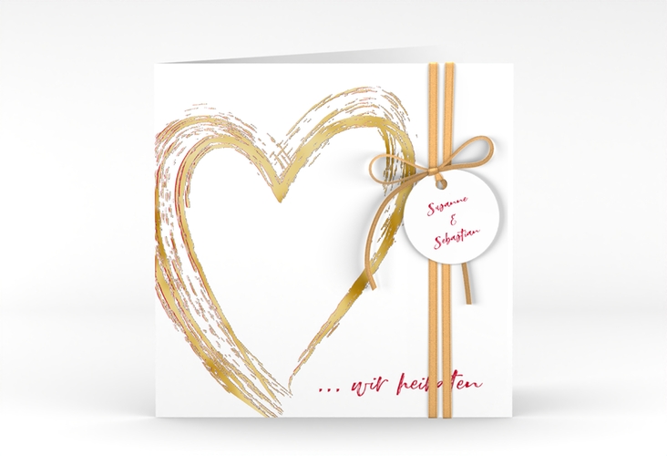 Hochzeitseinladung Liebe quadr. Klappkarte rot gold