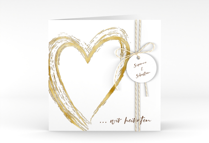 Hochzeitseinladung Liebe quadr. Klappkarte braun gold