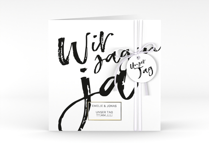 Hochzeitseinladung Words quadr. Klappkarte weiss silber modern mit Brush-Schrift