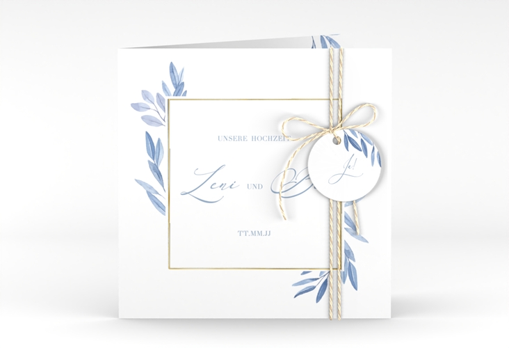 Hochzeitseinladung Classicblue quadr. Klappkarte weiss gold