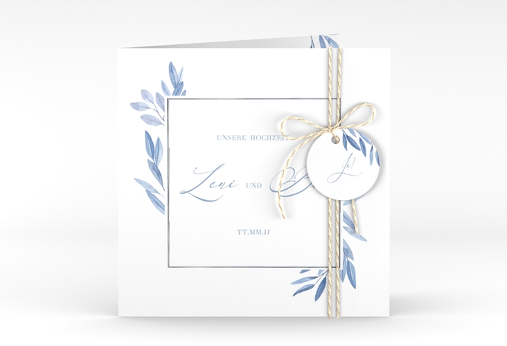 Hochzeitseinladung Classicblue quadr. Klappkarte weiss silber