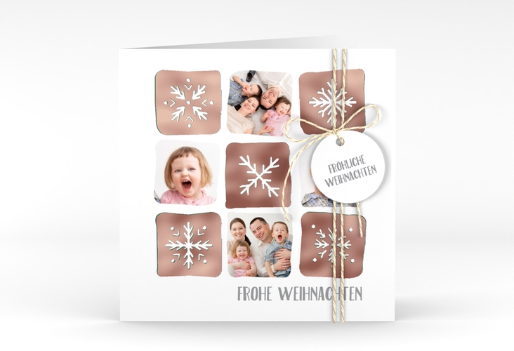 Weihnachtskarte Snowflakes quadr. Klappkarte gruen rosegold