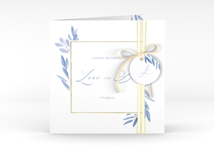 Hochzeitseinladung Classicblue quadr. Klappkarte weiss gold