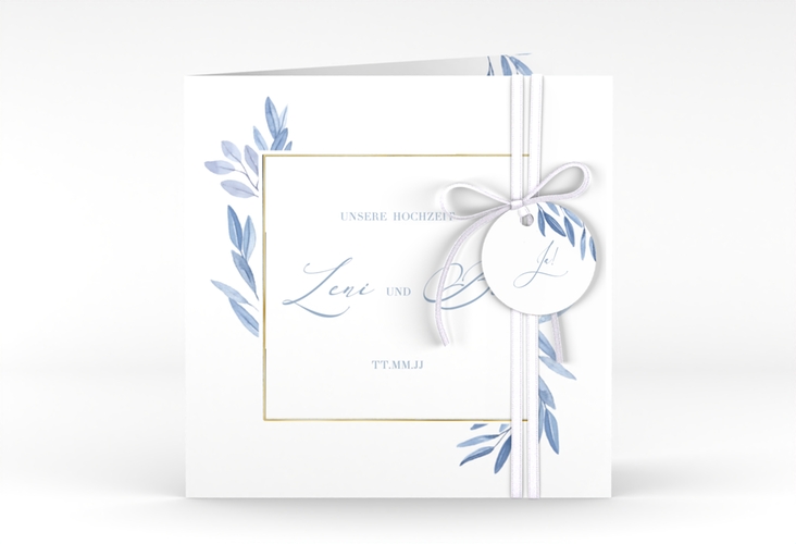 Hochzeitseinladung Classicblue quadr. Klappkarte weiss gold