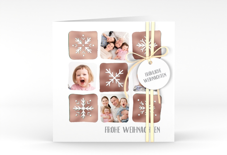 Weihnachtskarte Snowflakes quadr. Klappkarte gruen rosegold