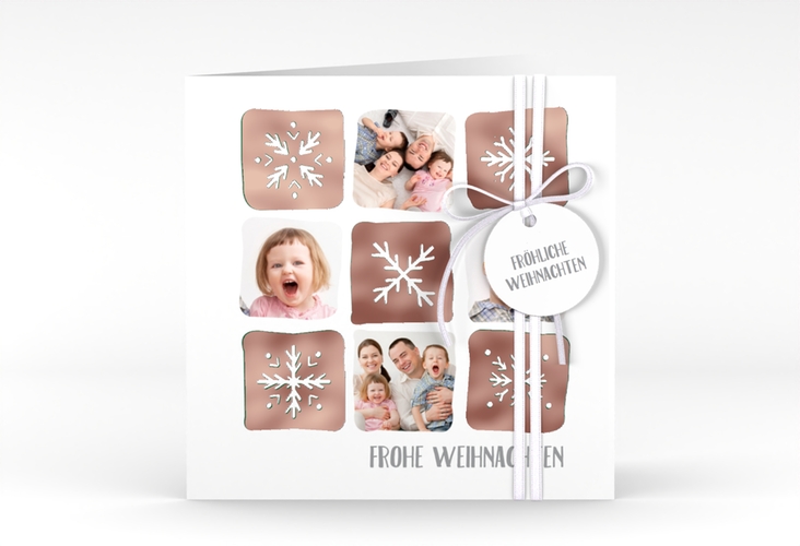 Weihnachtskarte Snowflakes quadr. Klappkarte gruen rosegold