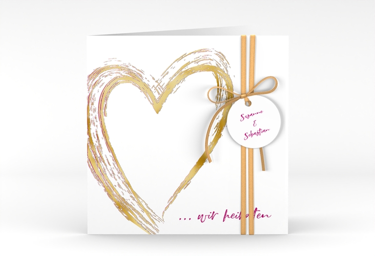 Hochzeitseinladung Liebe quadr. Klappkarte pink gold