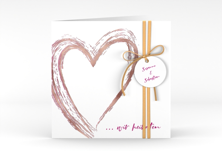 Hochzeitseinladung Liebe quadr. Klappkarte pink rosegold