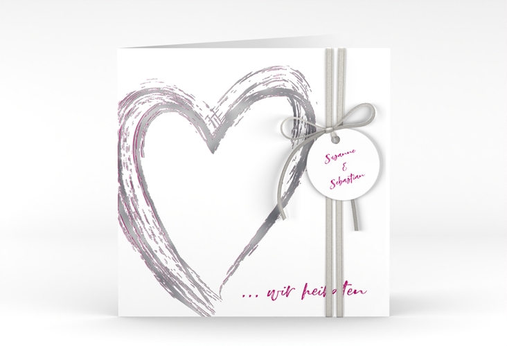 Hochzeitseinladung Liebe quadr. Klappkarte pink silber